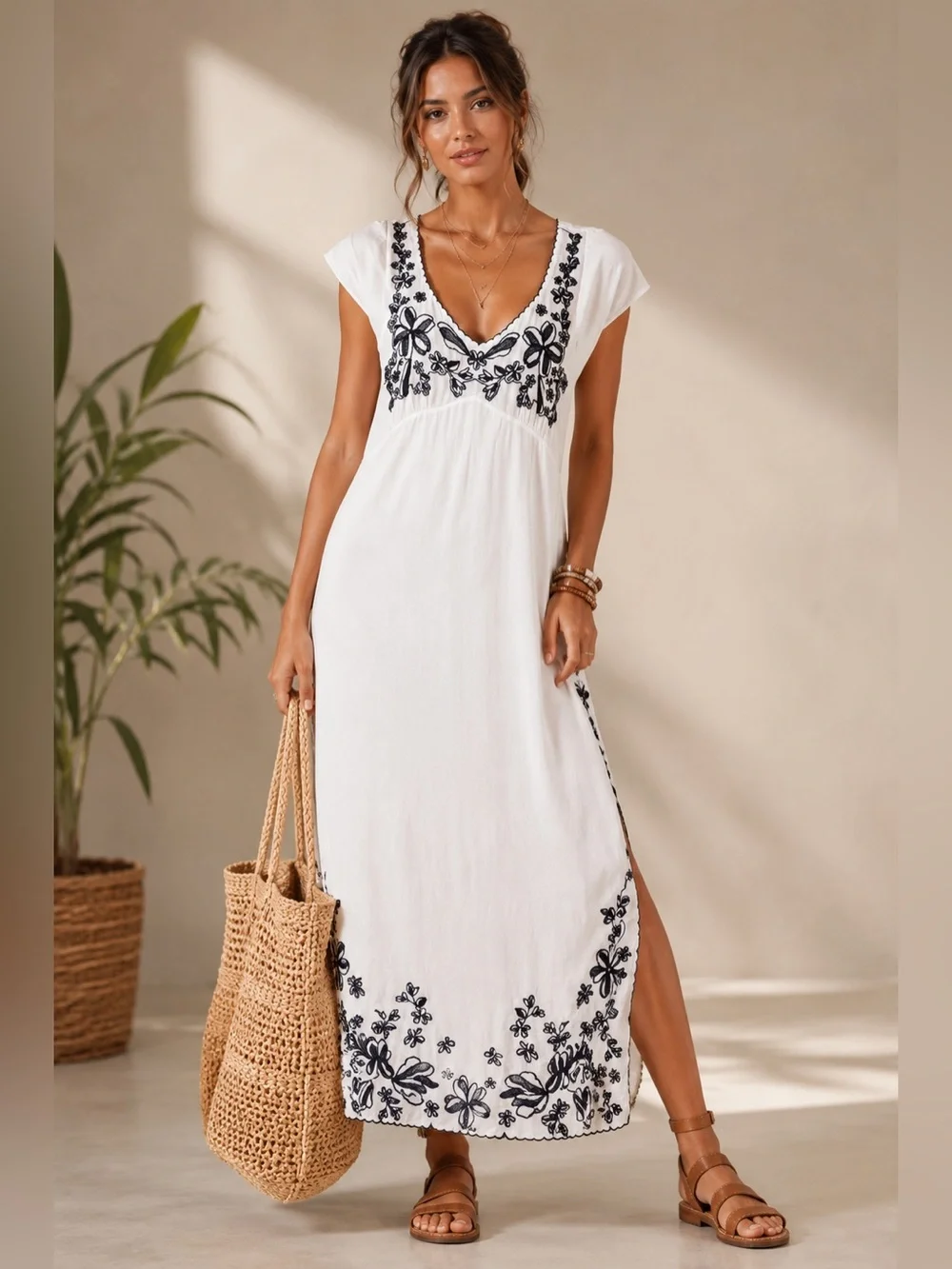 J. Crew Embroidered empire-waist slip dress